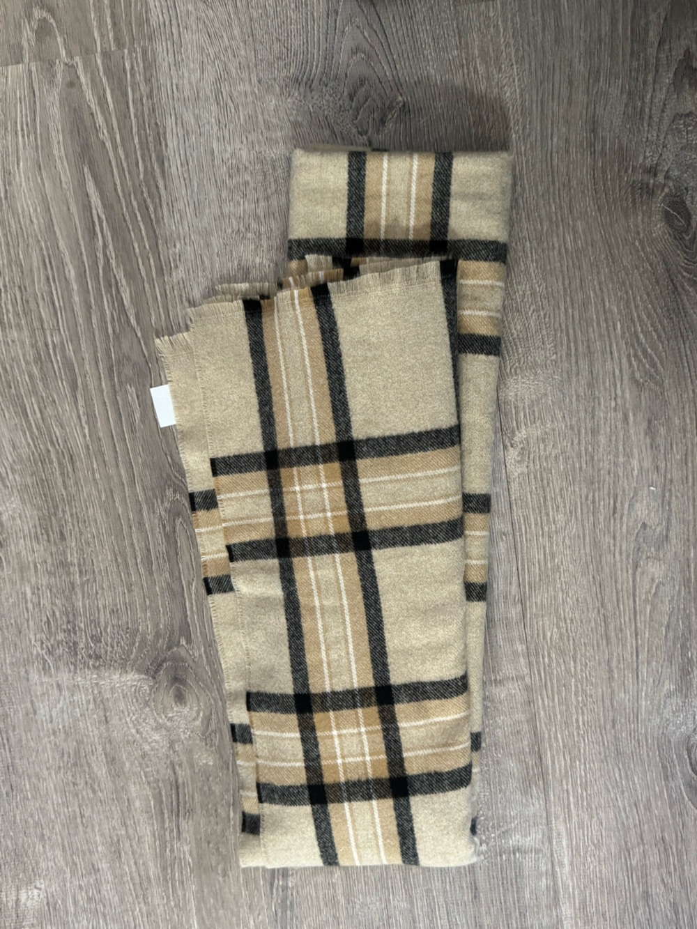 Banana Republic Beige Plaid Scarf with Black and Tan Stripes